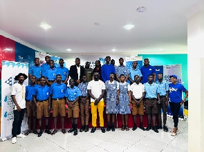 Students and organizers of the competition in a group photo after the launch