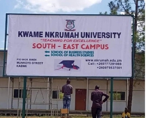 A signpost of the Kwame Nkrumah University in Zambia