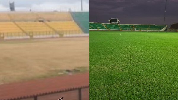 Before and after the renovations at the Baba Yara Sports Stadium