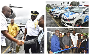 A collage of some of the scenes from the airport when Ibrahim Mahama arrived in Liberia