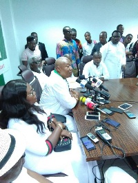 Prof. Alabi addressing NDC members at the headquarters after submitting his nomination forms