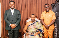 Chief Executive Officer of GoldBod, Sammy Gyamfi (L) with Ga Mantse (seated) and Robert Coleman (R)