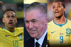 L-R: Neymar Jr, Carlo Ancelotti and Joao Pedro L-R: Neymar Jr, Carlo Ancelotti and Joao Pedro