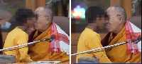 Dalai Lama 'tongue-kissing' a little boy at an event
