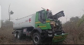 The driver lost control of the tanker and run into a bush