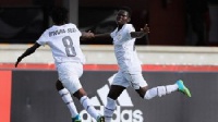 Prinesses' Ernestina Abambila celebrate her goal with a team mate
