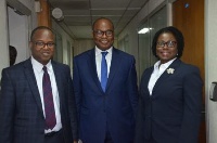 Dr. Maxwell Opoku Afari (1st Dep. Governor), Dr. Ernest Addison (Governor, BoG), Elsie Awadzi (2nd D