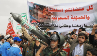 Houthi supporters hold a rally in Sanaa, Yemen, on July 17, 2026, against the Saudi-led coalition