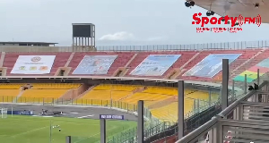 Independence Square stand covered with images of notable tourist centers (Photo by Sporty FM)