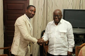 Group Chairman of Kenpong, Mr Kennedy Agyepong in a handshake with Akufo-Addo