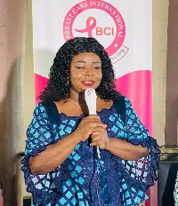 Beatrice Wiafe Addai speaks at the breast cancer awareness program