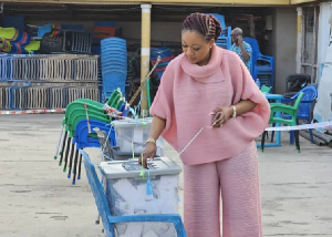 Chairperson of the Electoral Commission, Jean Mensa casting her ballot