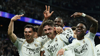 Real Madrid players celebrating a goal against Manchester City