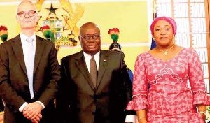 Akufo-Addo in a pose with Mr Gunnar Andreas Holm and Shirley Ayorkor Botchway (right)