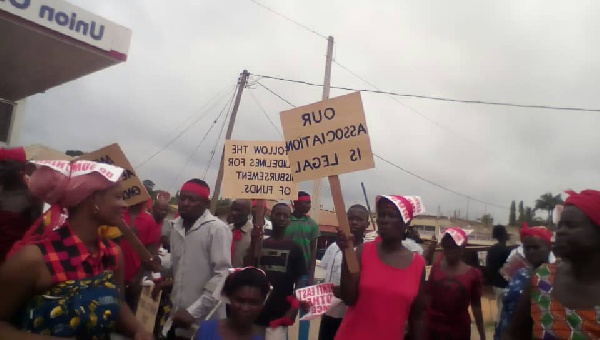 Some members of  physically challenged association demonstrating over delayed common fund