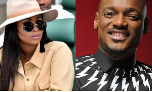 Natasha (L) and 2Face (R) appeared to quarrel on Daddy Freeze’s Instagram Live