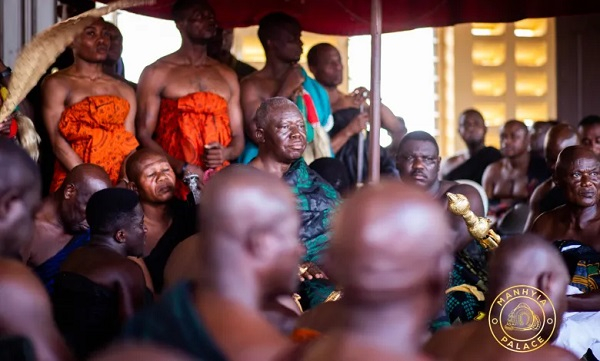 The Asantehene at the Asanteman Council meeting on Monday