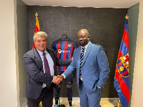 GFA boss, Kurt Okraku and Barcelona president, Joan Laporta