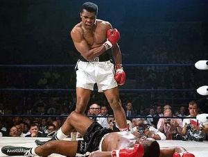 Muhammad Ali knocks out his opponent.