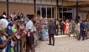 Mrs Nixon was received with wild celebration by the people of Ghana