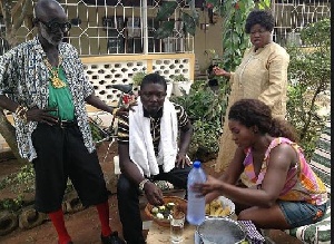 Kumawood actors enjoying 'Ampesi' and 'Kontomire'