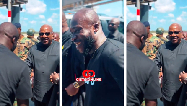 President John Dramani Mahama exchanging pleasantries with Akabenezer at the airport