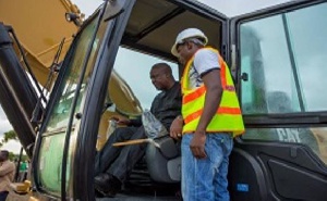 President John Dramani Mahama at construction site.