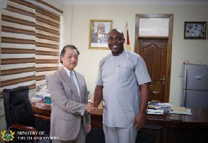 Isaac Kwame Asiamah, Minister of Youth and Sports interacting with the Japanese Ambassador to Ghana