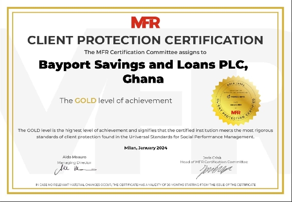 Bayport secures MFR's gold certification for client protection excellence