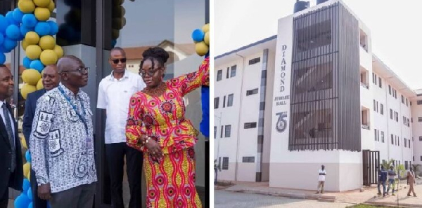 UG Vice-Chancellor with some dignitaries (L), the Diamond Jubilee Hall (R)