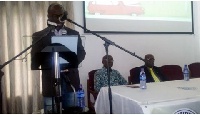 Ing. Dedey delivering his welcome address while Ing. Okpoti (R) and Ing. George Essandoh (L) look on