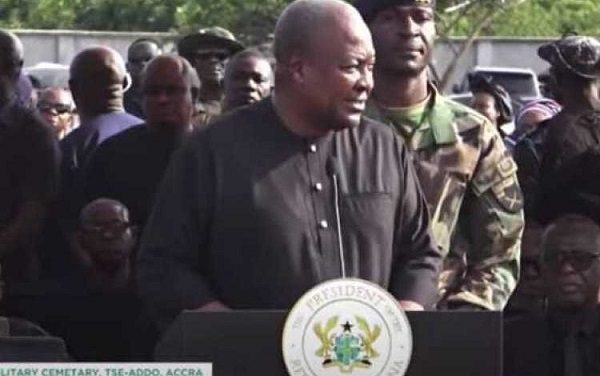 President John Dramani Mahama speaking at the burial service of the two men