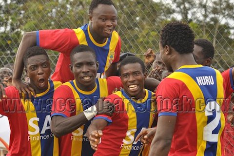 Accra Hearts of Oak players celebrating a goal