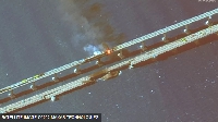 New satellite images wey Maxar Technologies snap show smoke and fire dey come out afta di explosion