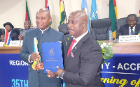 Joseph Bukari Nikpe (L) becomes new Chancellor of the Regional Maritime University (RMU)