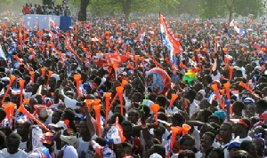 Some Npp supporters cheering executives with vuvuzela