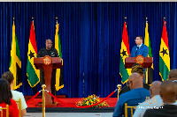President John Mahama and Dr Holness during the joint media engagement
