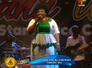 Celestine Donkor, a gospel musician at the peace concert ahead of tomorrow's elections.