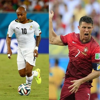 Ghana ace Andre Ayew with Cristiano Ronaldo