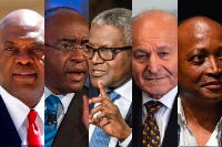 Tony Elumelu (L) Patrice Motsepe, Aliko Dangote, Issad Rebrab and Strive Masiyiwa (R)