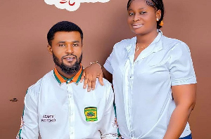 Popular Asante Kotoko fan, Nana Pooley and his wife Yaa Gifty