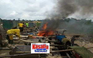Mining equipment were set ablaze