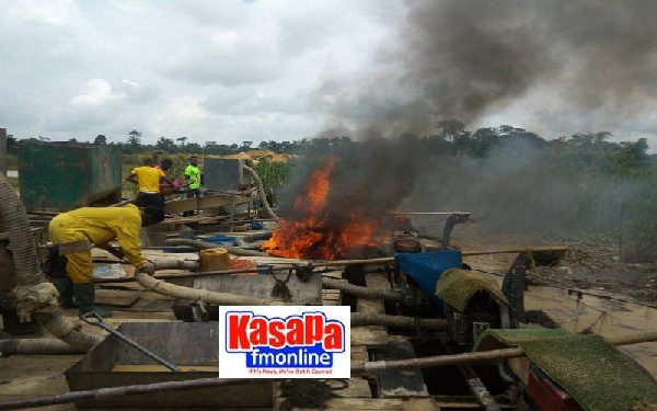 Mining equipment were set ablaze