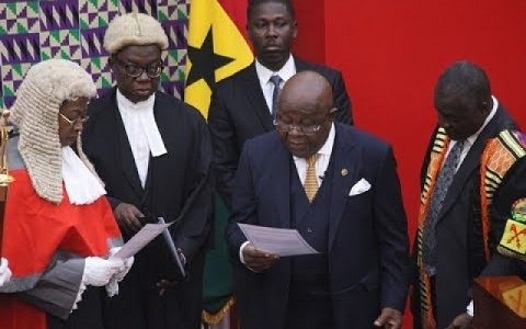 Speaker of Parliament, Prof Mike Oquaye being sworn in as acting President of Ghana
