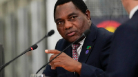 Zambian President Hakainde Hichilema speaks at the Trans-African Lobito Corridor Summit
