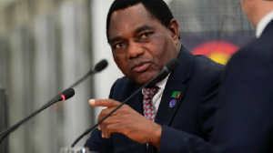 Zambian President Hakainde Hichilema speaks at the Trans-African Lobito Corridor Summit