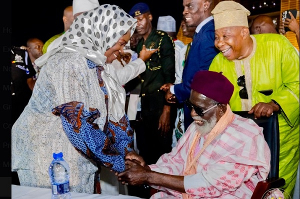 Prof Naana Jane Opoku-Agyemang shakes hands with Chief Imam