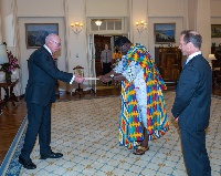 H.E Dr. Joseph Agoe presenting the Letters of Credence to H.E Hon. David Hurley