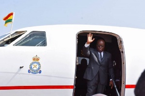 President Akufo-Addo waves as he boards the presidential jet | File photo