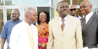 Dr Edward Nasigre Mahama (left), the flag bearer of PNC, and some party supporters at the Accra High